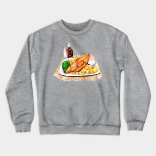 Fish & Chips - Watercolour food illustration Crewneck Sweatshirt